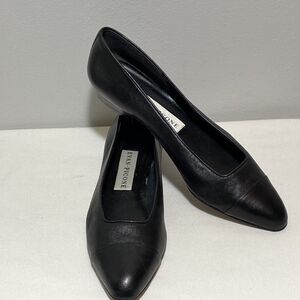 Evan-Picone Sz 10 Narrow Black Leather Flats Shoes Made In Spain Sleek Classic
